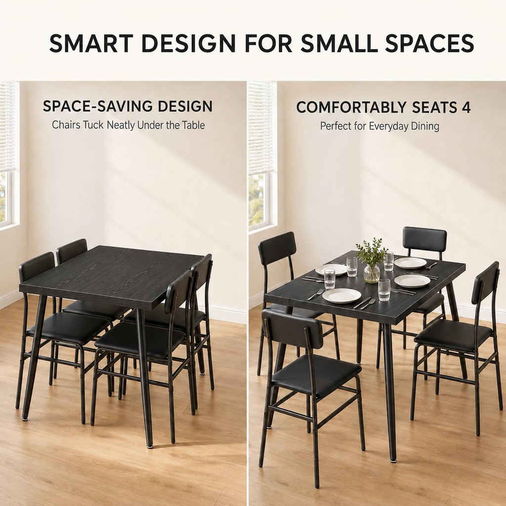 Dining Table Set for 4, Modern Kitchen Table with Chairs, Black