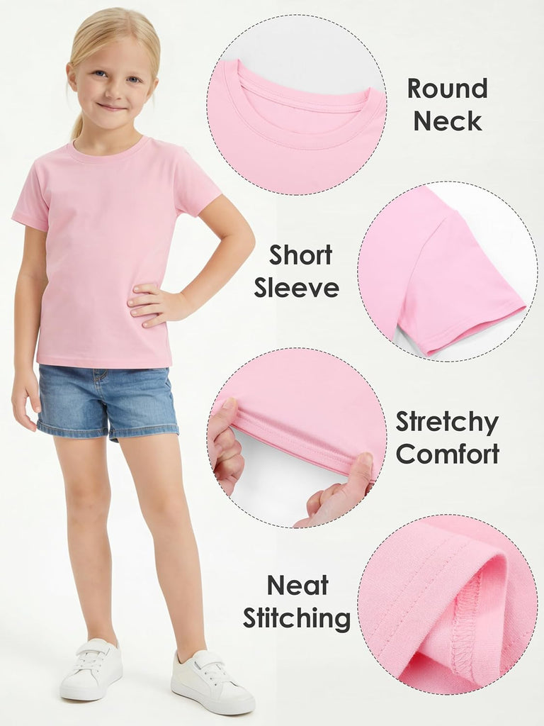 5 Pack Girls Shirts Cotton Short Sleeve T-Shirts Kids Tshirts Tees