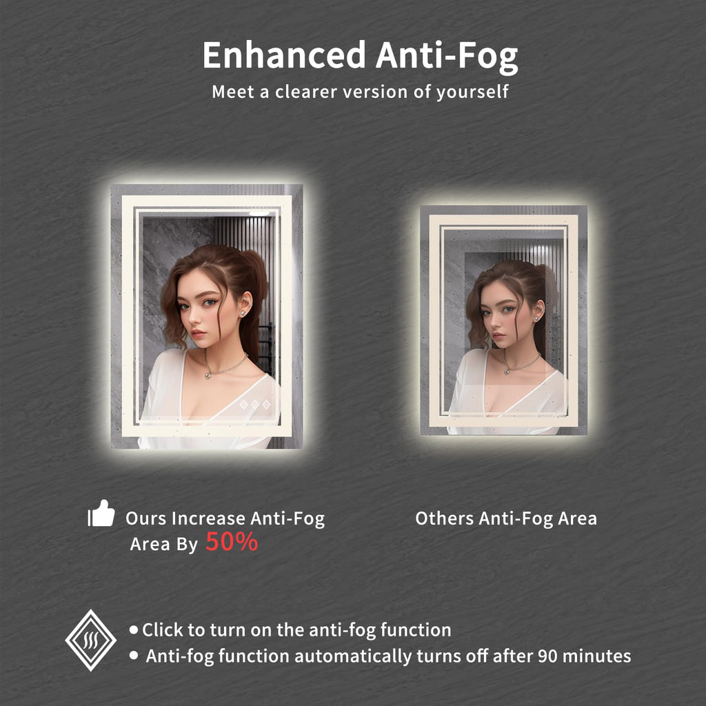 LED Mirror, 20x28 Inch Gradient Front and Backlit LED Bathroom Mirror, 3 Colors Dimmable CRI>90, IP54 Enhanced