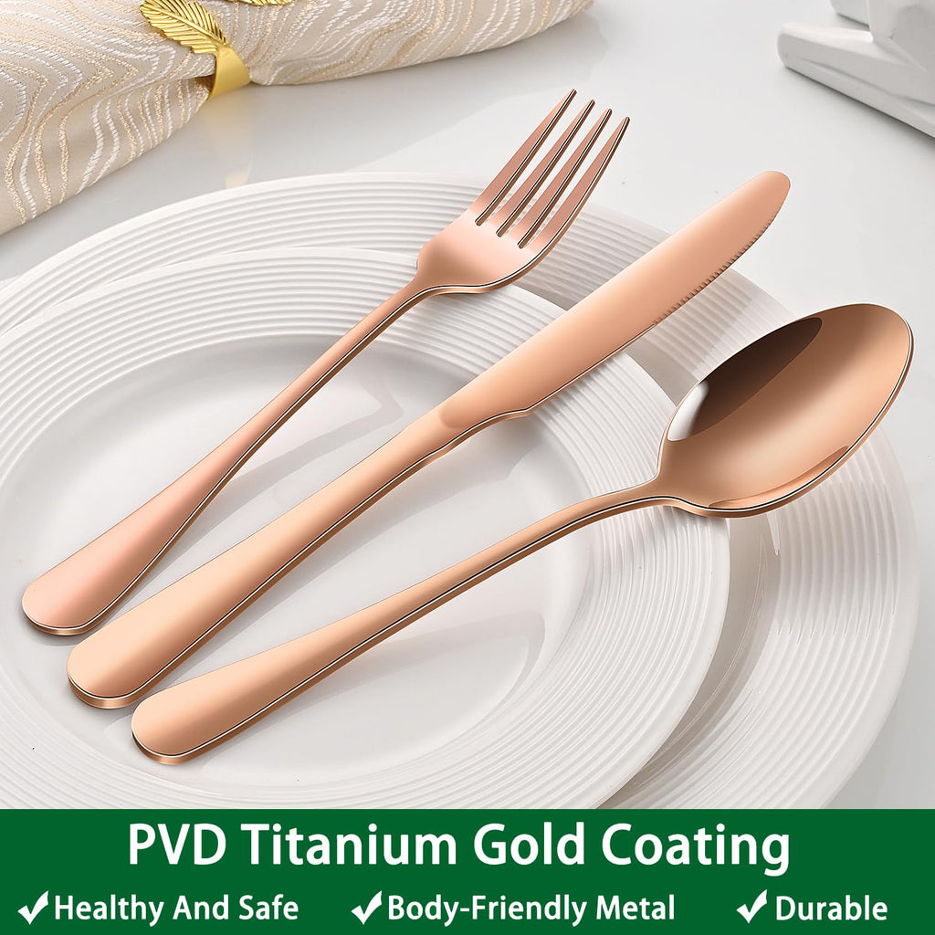 Rose Gold 30-Piece Flatware Sets Service For 6,Pink Silverware Set Includes Knife Spoon And Forks Eating Utensils