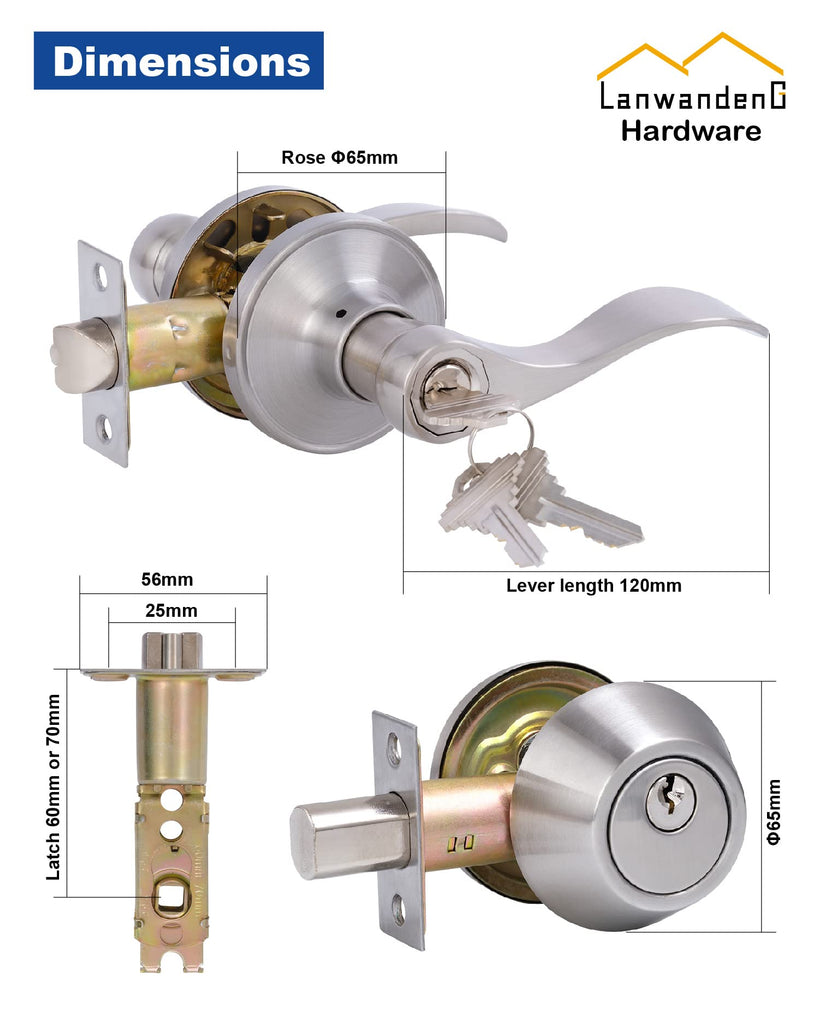 Keyed Alike Front Door Lever Lockset with Single Cylinder Deadbolt Combination Set, Exterior Door Knob with Lock and