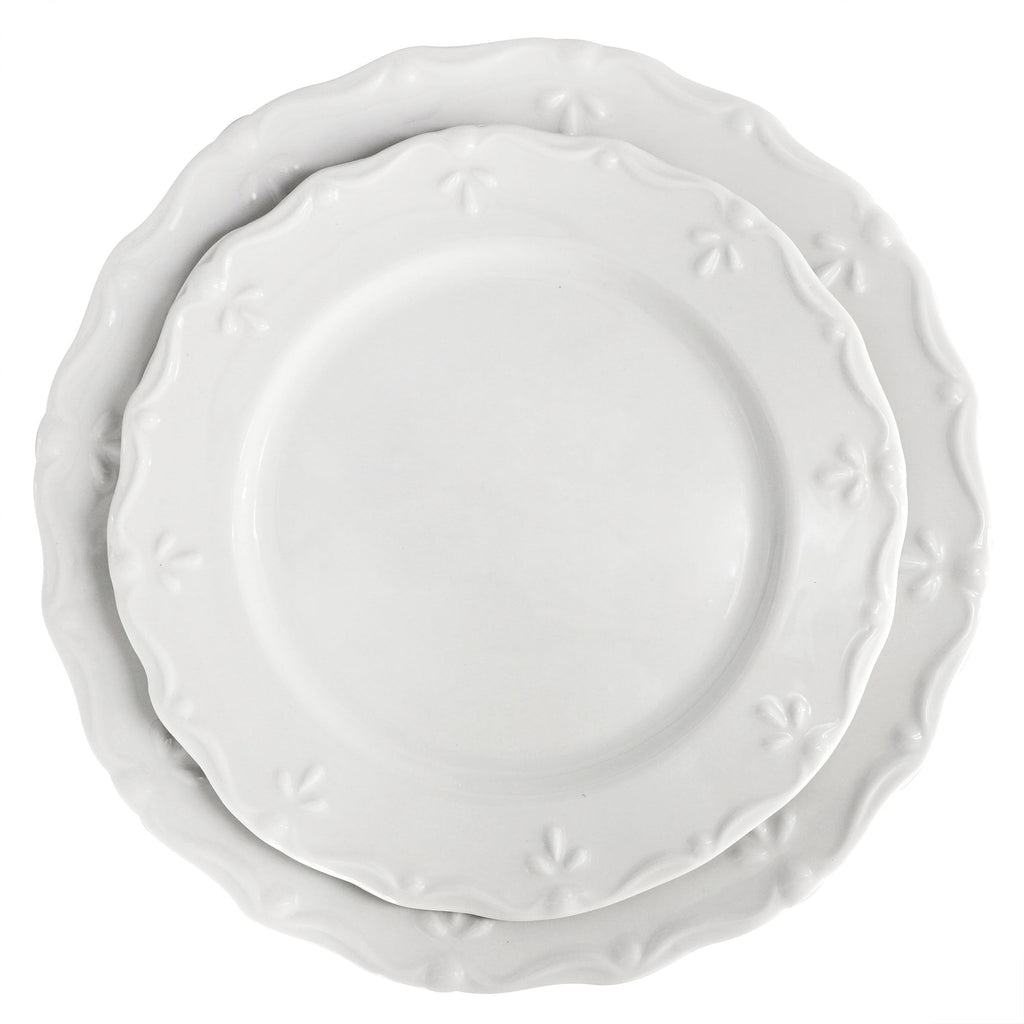 Henryi 16 Piece Embossed Rim Detail Porcelain White Dinnerware Set, Tableware Set, Serveware (16 Piece)