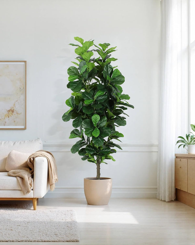 Fiddle Leaf Fig Tree 7ft Tall Artificial Tree in Plastic Pot Fake Ficus Lyrata Plants with 184 Decorative Fiddle