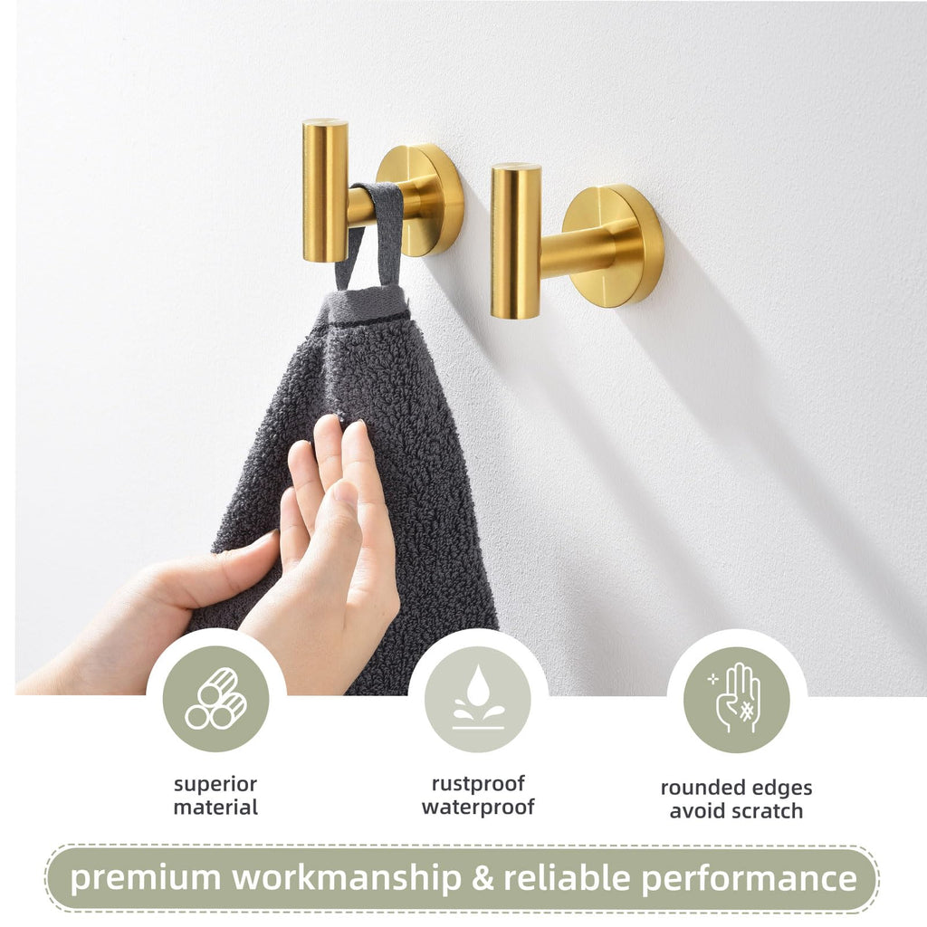 Bathroom Towel Hook 2 Pack, Robe Coat Holder Brushed Dark Gold