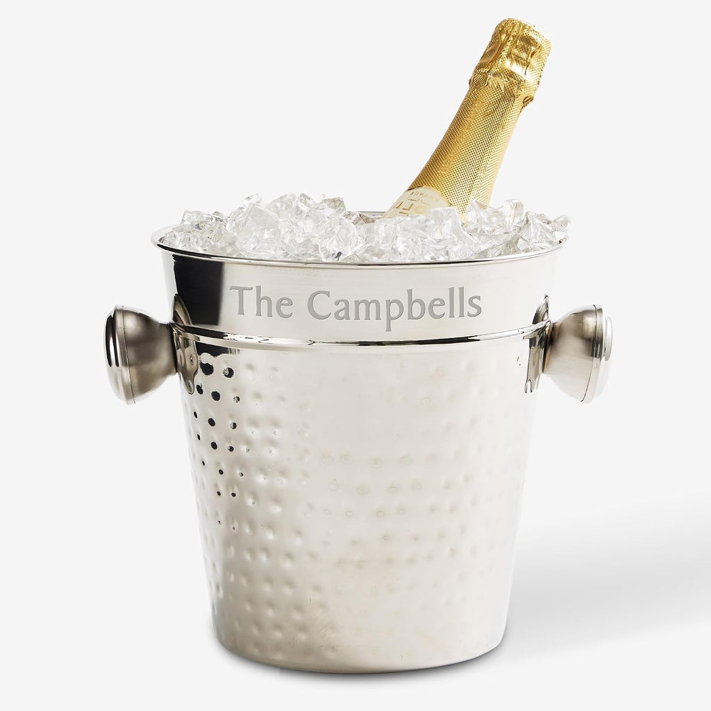 Hampton Collection Custom Engraved Wine Chiller and Ice Bucket - Stainless Steel Ice Tub, Hand-Hammered Detail