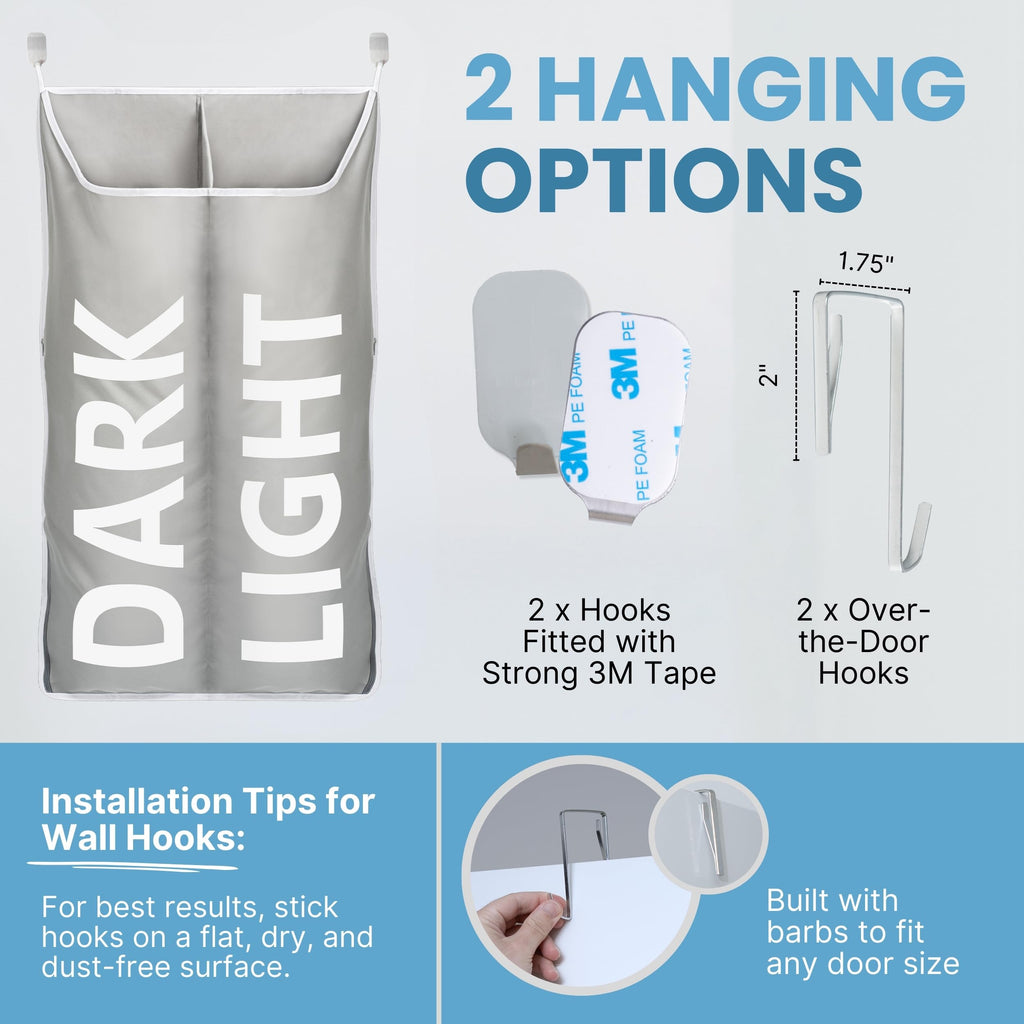 Hanging Laundry Hamper Bag XL 40x22", Space Saving over the Door Storage Bags, Behind the Door Hampers for Dirty