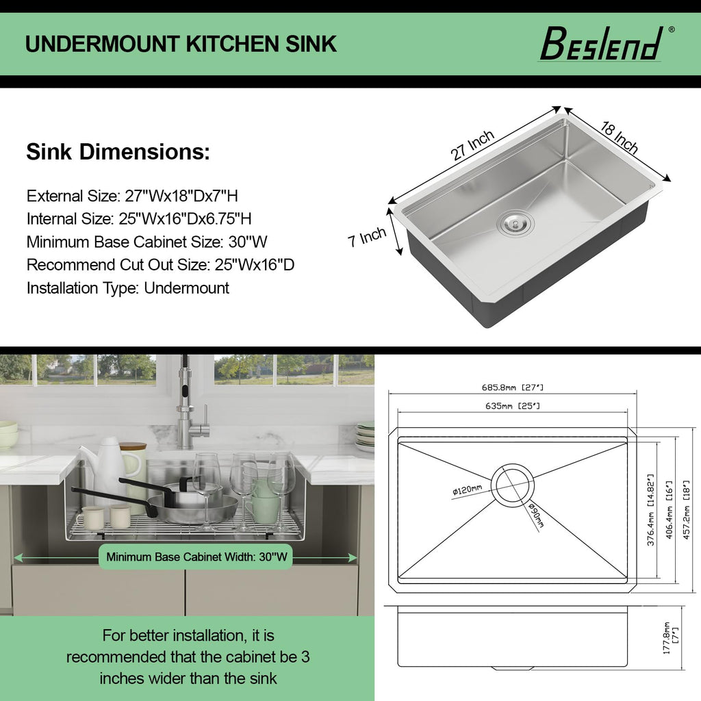 27 Inch ADA Undermount Workstation Kitchen Sink