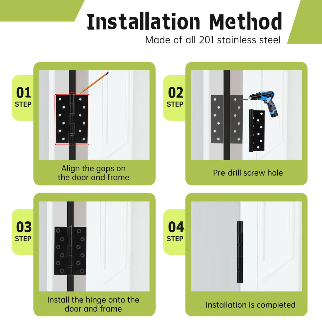 6 Pack Black Door Hinges 6 Inches Ball Bearing Hinges Heavy Duty Stainless Steel Hinge with Screws, Square Corner