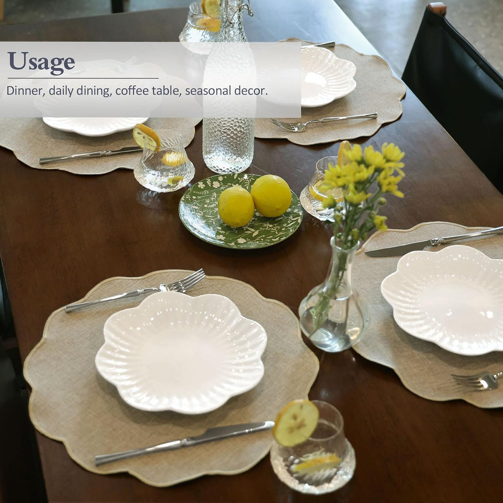 Round Faux Linen Placemats Heat Resistant Non-Slip Stain Proof Table Mats Dining Elegant Decor Place Mats - Set of 6