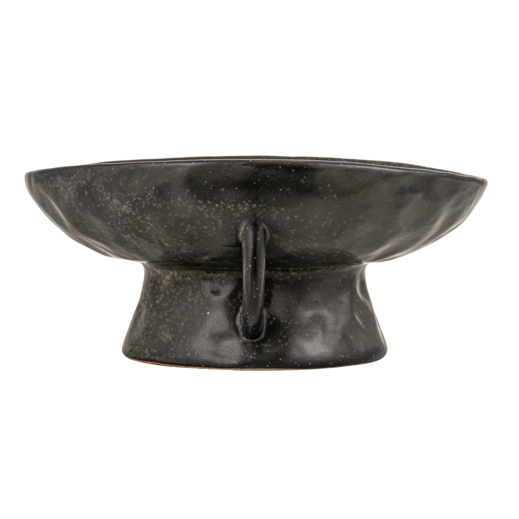 Co-Op Stoneware Footed Pedestal Bowl with Handles, Reactive Glaze, Black
