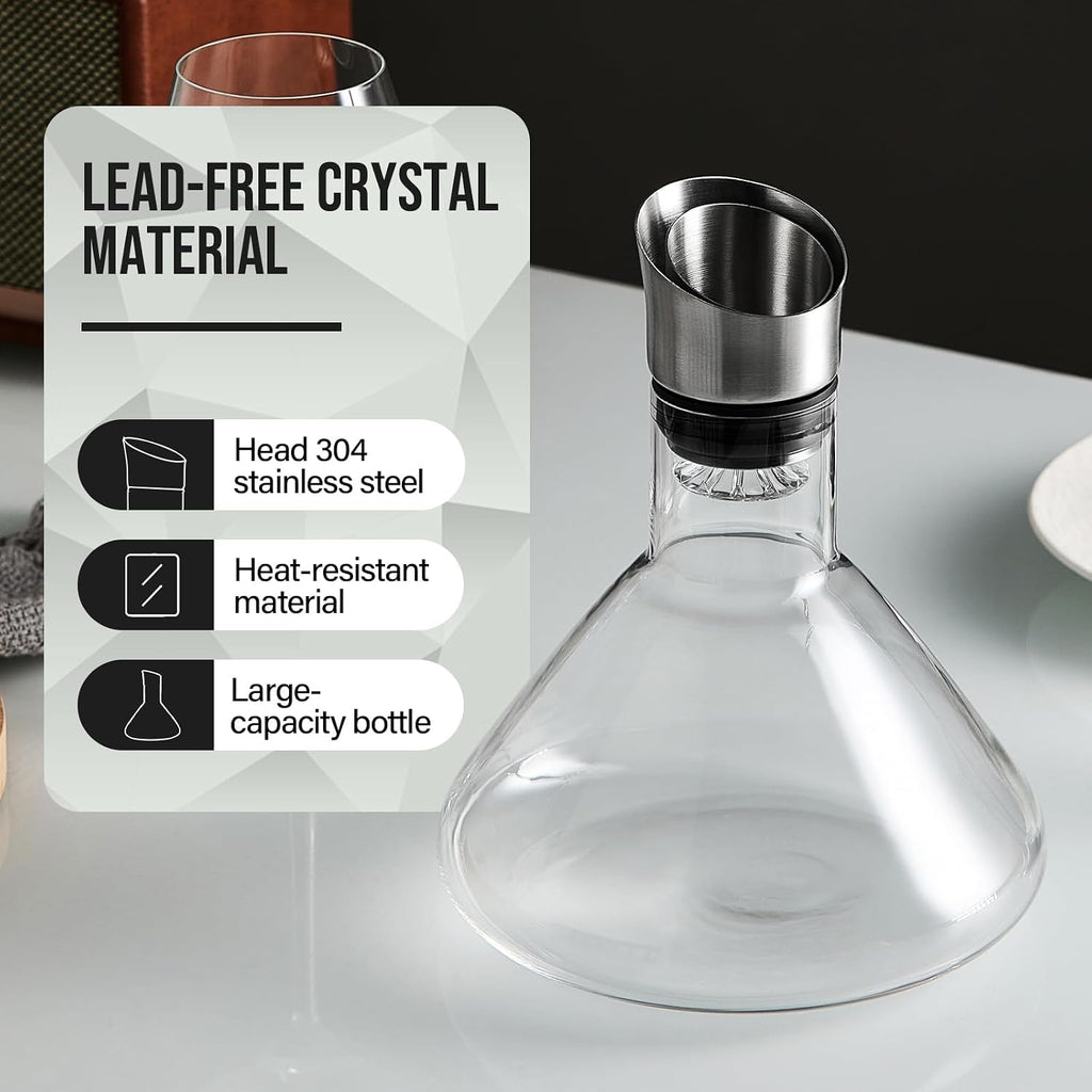 Iceberg Wine Decanter,Red Wine Carafe with Built-in-Aerator,Wine Aerator,Wine Gifts for Christmas,Stainless Steel