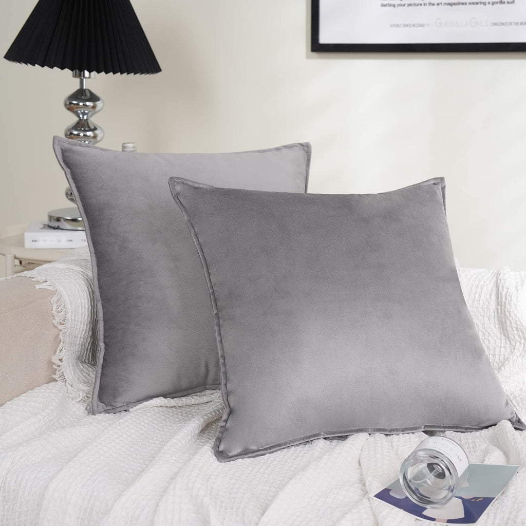 Velvet Grey Throw Pillow Covers 22"x22"Pack of 2 Soft Decorative