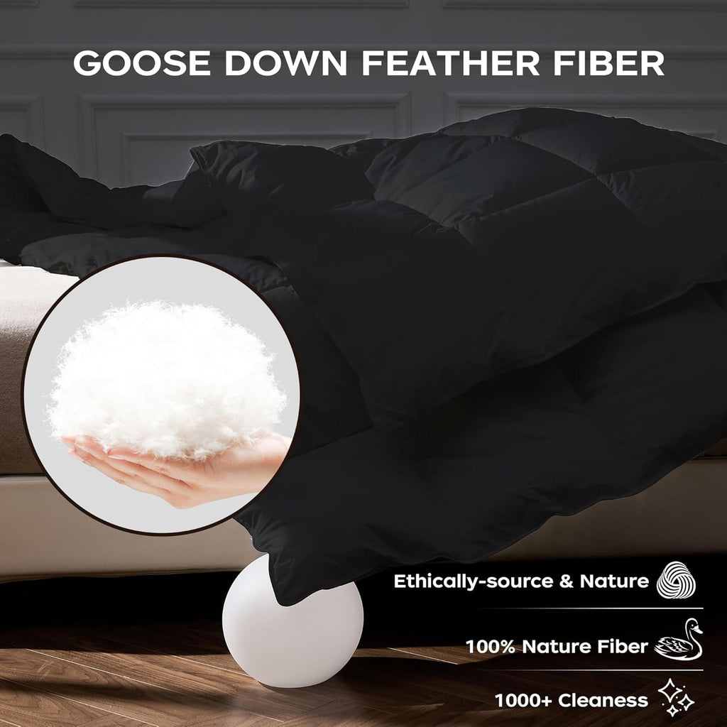 Goose Feather Down Fiber Comforter Twin, Lightweight 100% Cotton Duvet Insert Medium Warmth