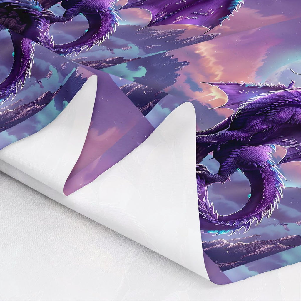Purple Dragon Fabric By The Yard, Full Moon Starry Sky Upholstery Fabric, Animal Mountains Decorative Fabric, Stars