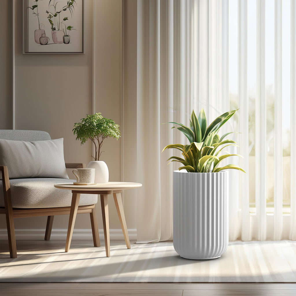 Large Round Column White Concrete Planter 21.7" Tall, Outdoor