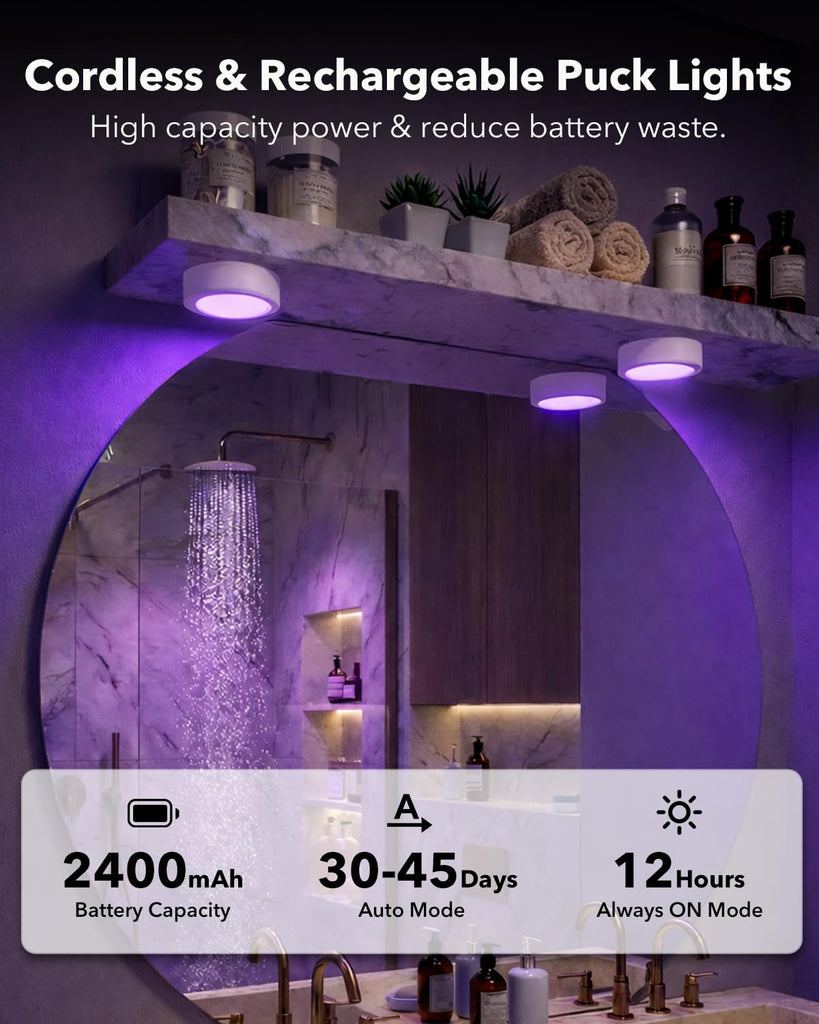 USB Rechargeable Puck Lights, Motion Sensor Cabinet Lighting