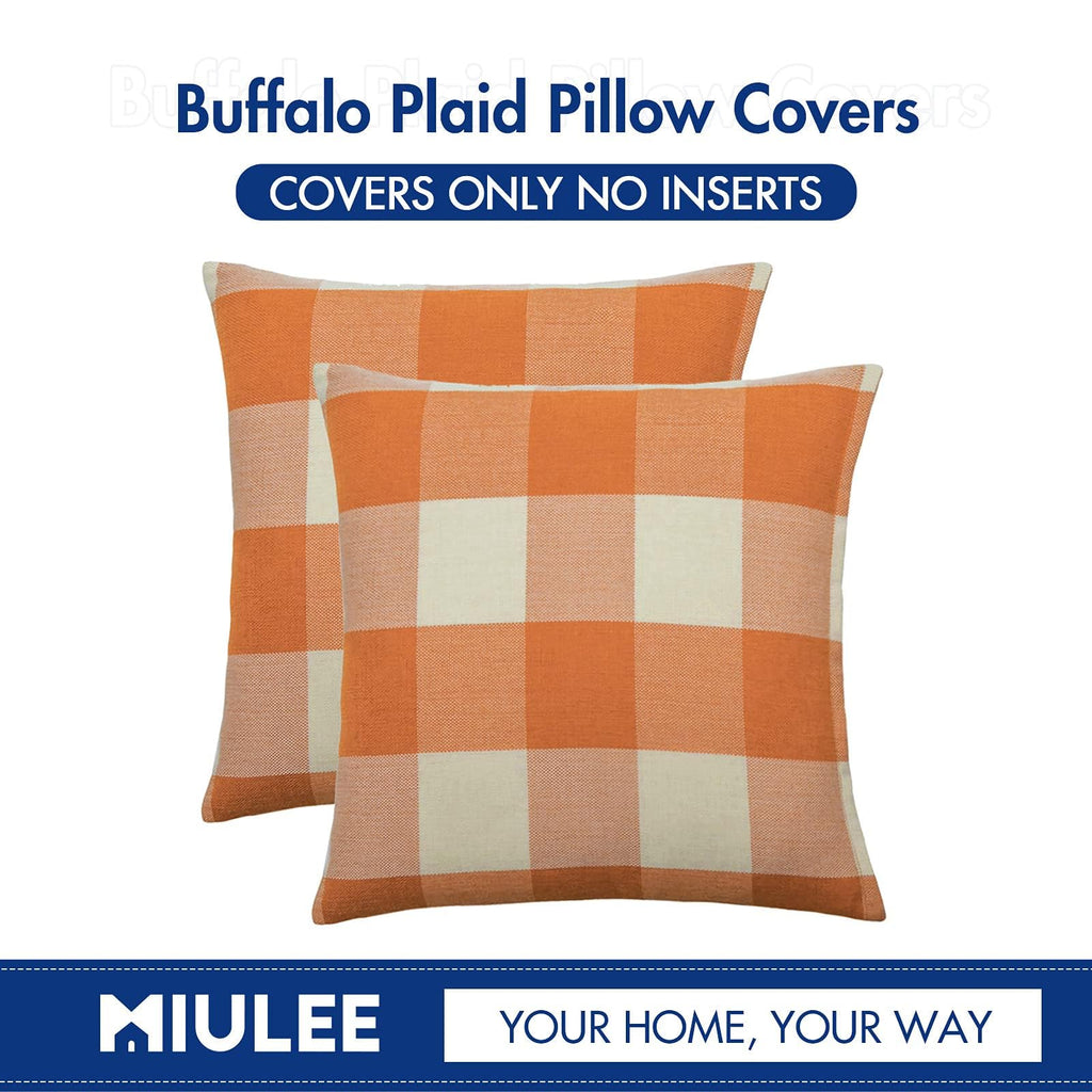Fall Plaid Pillow Covers 20x20 Orange and White Pack of 2