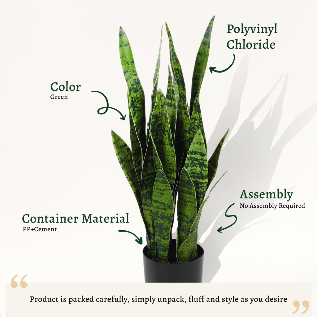 2ft 2-Pack Artificial Snake Plants in Pots, 25.6in Faux Sansevieria, Green