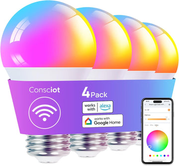 Smart LED Light Bulb, 60W Equivalent, Music Sync, Dimmable, 4 Pack