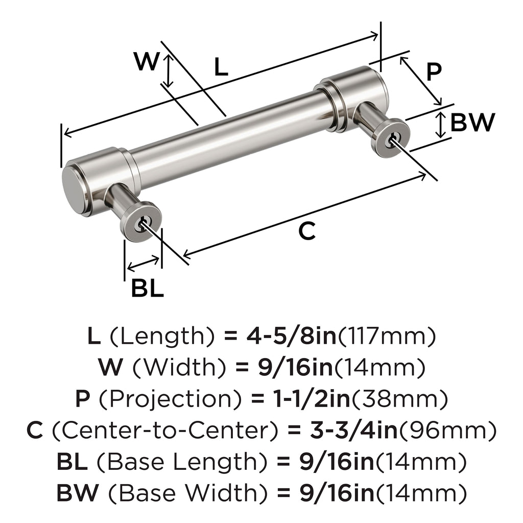 3-3/4" Faircrest Polished Nickel Drawer Pull