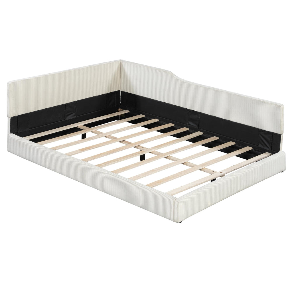 Full Corner bedframe with Comfortable backrest, Upholstered daybed, L-Shape daybed Living Room, Beige + Corduroy