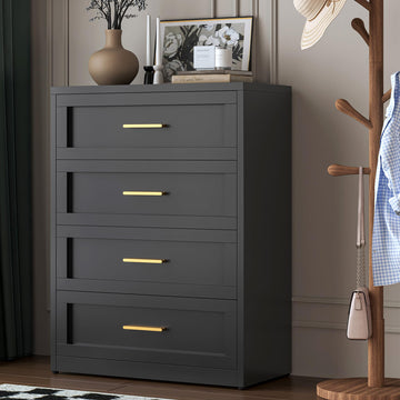 Black 4 Drawer Metal Dresser, Chest of Drawers for Closet, Bedroom Tall Dressers with Drawers, Metal Dressers &