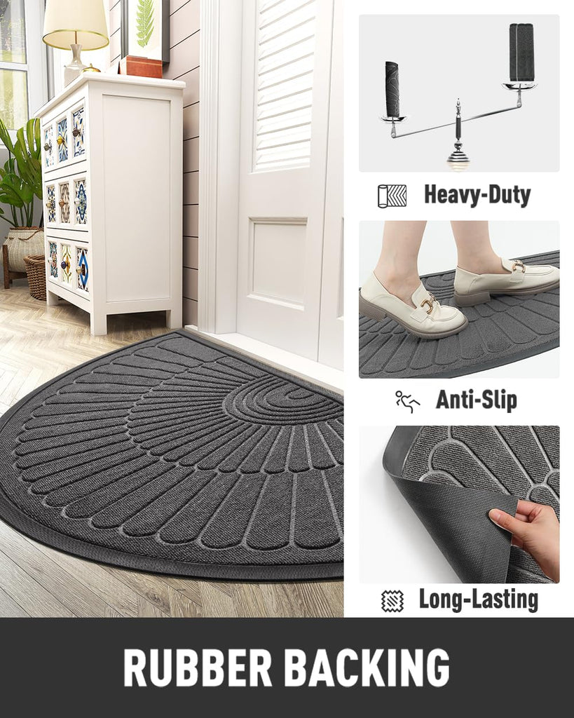 Door Mat Outdoor Indoor Entrance Doormat-Semicircular Durable Rubber Non Slip Front Door Mat for Outside Inside Entry