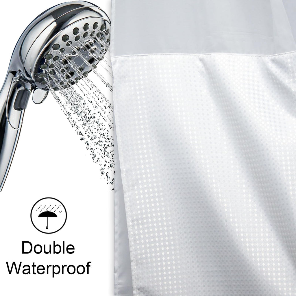 White Waffle Weave Shower Curtain with Snap in Liner Polyester Fabric Hotel and Spa Bathroom Decor Set Waterproof