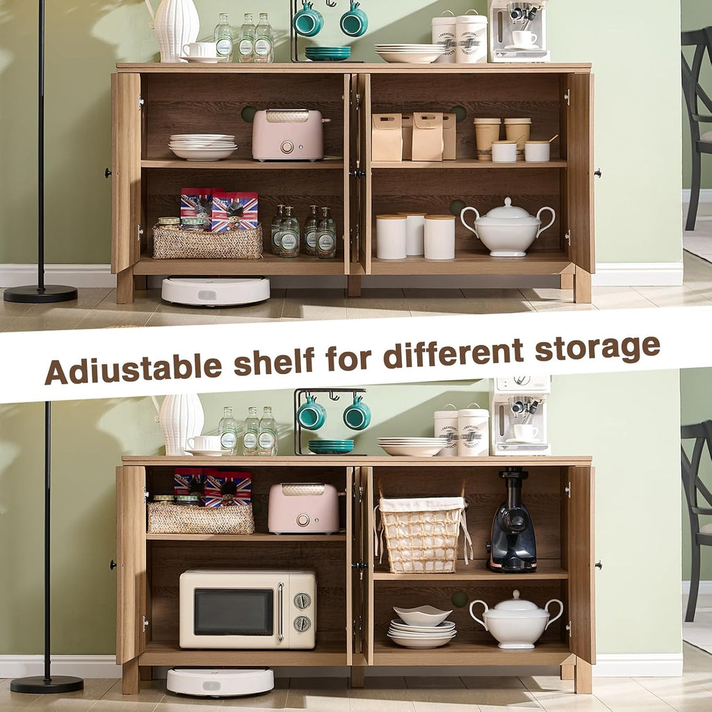 60" Rattan Sideboard Buffet Cabinet with Storage | Sideboard With Rattan Doors, Spacious Storage And Soft-Close