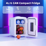Mini Compact Refrigerator with Gaming Light, 4L Capacity/6 Cans Portable Mini Fridge, for Bedroom,Car,Office and Dorm