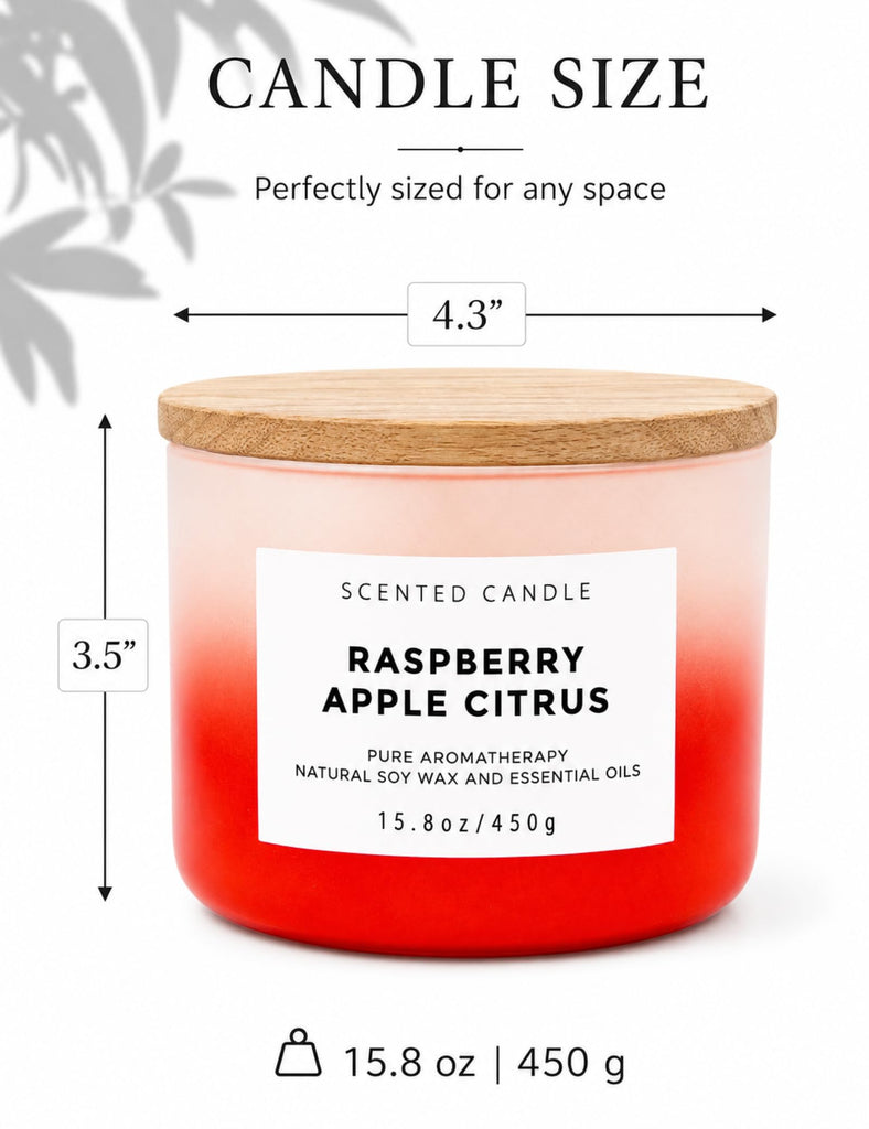 Raspberry Apple Citrus Scented Candle, Fruity 3-Wick Soy Candle, 15.8 Oz