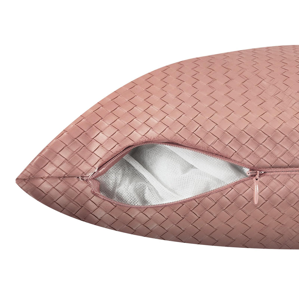 Faux Leather Throw Pillow Cover 18X18 Inch Set of 2 Woven Pink Outdoor Modern Farmhouse Solid Decorative Pillow