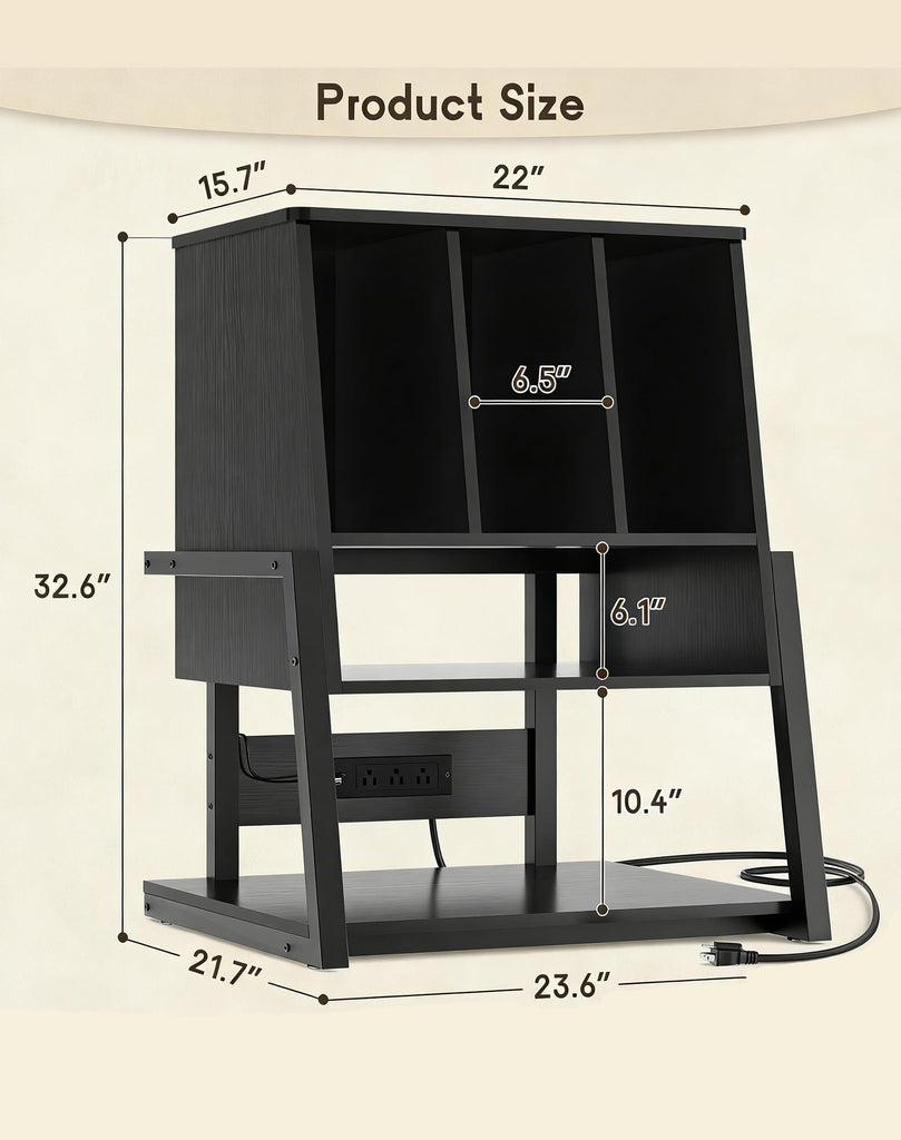 Record Player Stand with Power Outlet, Black