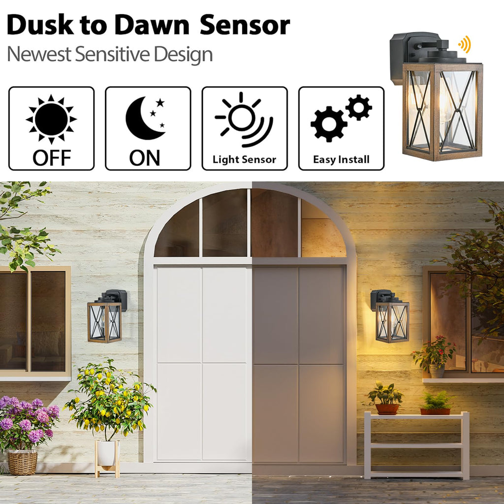 Dusk to Dawn Outdoor Porch Light with GFCI Outlet, 3 Lighting Modes Anti-Rust Waterproof Industrial Outdoor