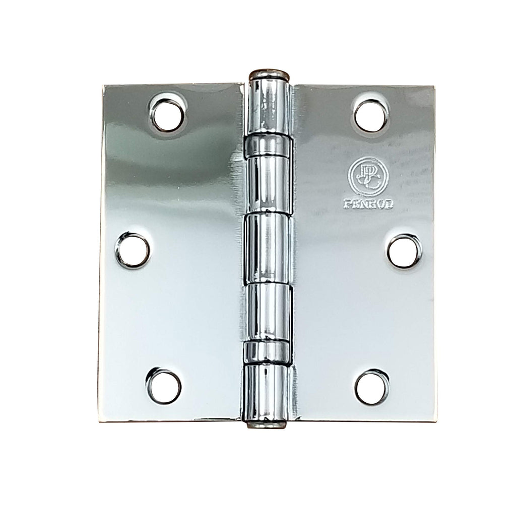 Heavy Duty Ball Bearing Door Hinges Polished Chrome 3.5 Inch Square 2-Pack