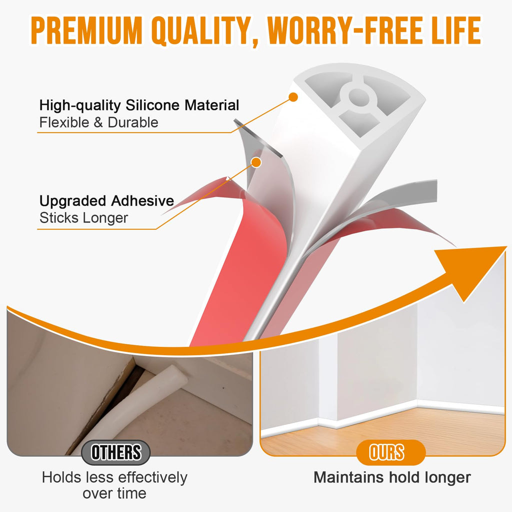 Flexible Quarter Round Molding Trim - 157in Waterproof Bendable Silicone Peel and Stick Molding Trim for Walls