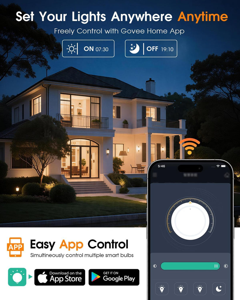 A19 Smart LED Light Bulb with App Control & Remote, Bluetooth, 3 Color Temperatures (3000K/4500K/6500K), 5%-100%