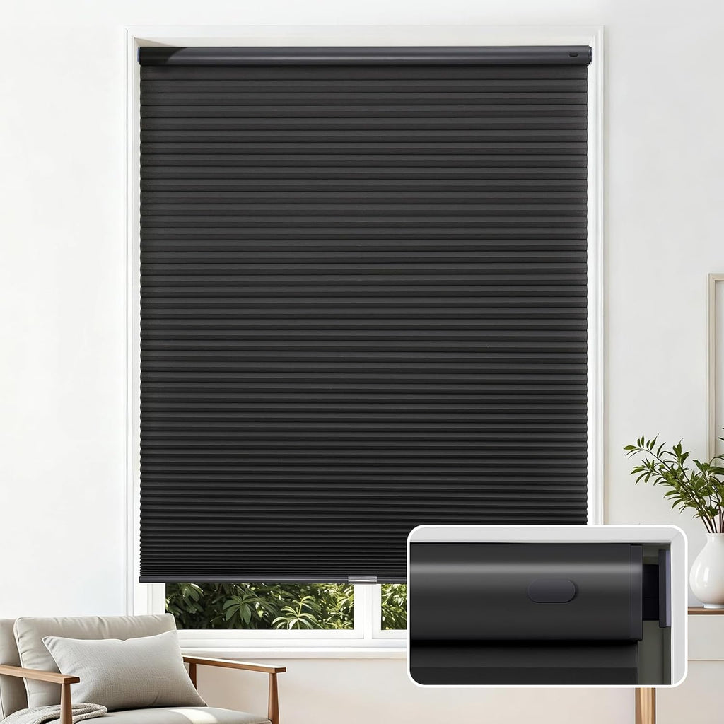 No Drill Light Filtering Cellular Shades, Black, | Thermal Insulating, No Drill Blinds for Windows, Light Filtering