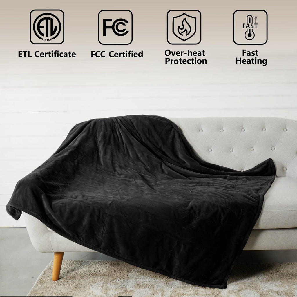 Heated Blanket Throw, Ultra Soft 2-Layer Flannel Electric Blanket