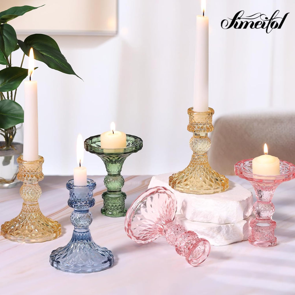 Glass Candle Holder Set of 12, Green Taper Candle Holders Bulk, Vintage Candlestick Holders, Candle Stick Holder for