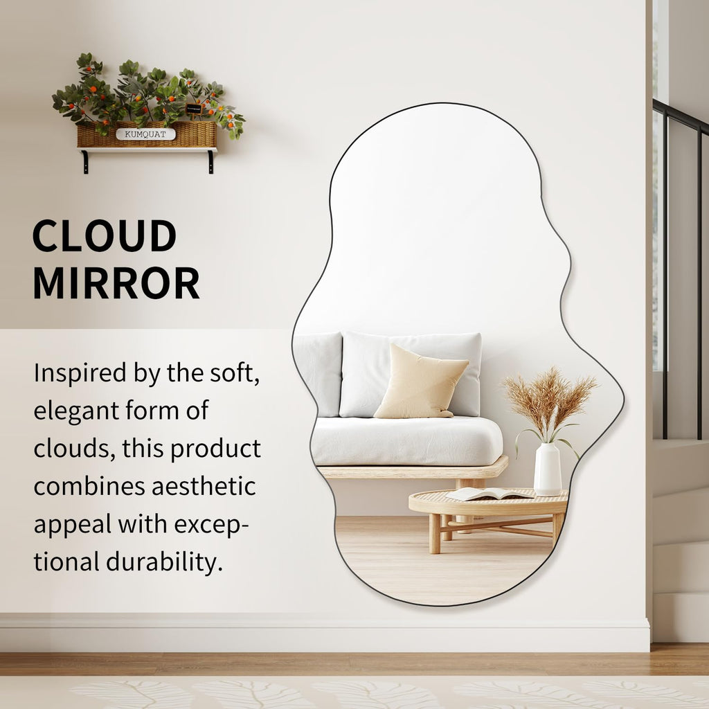 Cloud Shaped Wall Mirror 47x23 Inch - Large Irregular Asymmetrical Mirror Bedroom Bathroom Entryway, Frameless