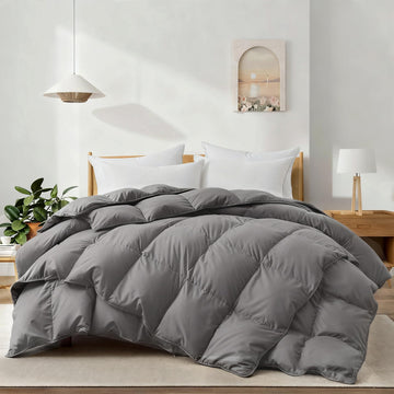 Down Fiber Comforter Twin Size, Premium Ultra-Soft Breathable Comforter High Fill Power Grey Duvet Insert, All Season
