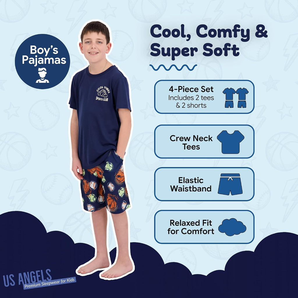 Pajamas Set for Boys, Piece Set, Short Sleeve Shirt with Pajama Shorts