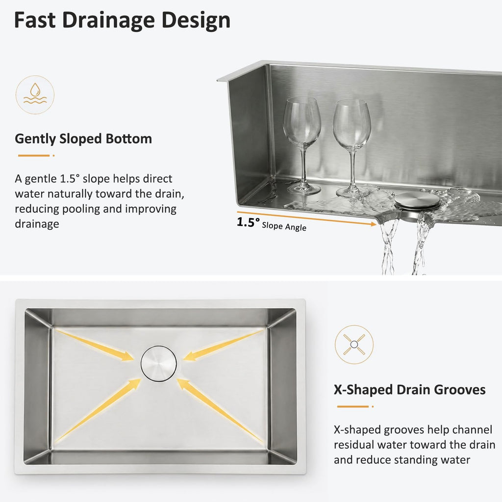 30 Inch Undermount Kitchen Sink, 30x18 Undermount Kitchen Sink, Single Bowl Undermount Sink, 18 Gauge 304 Stainless