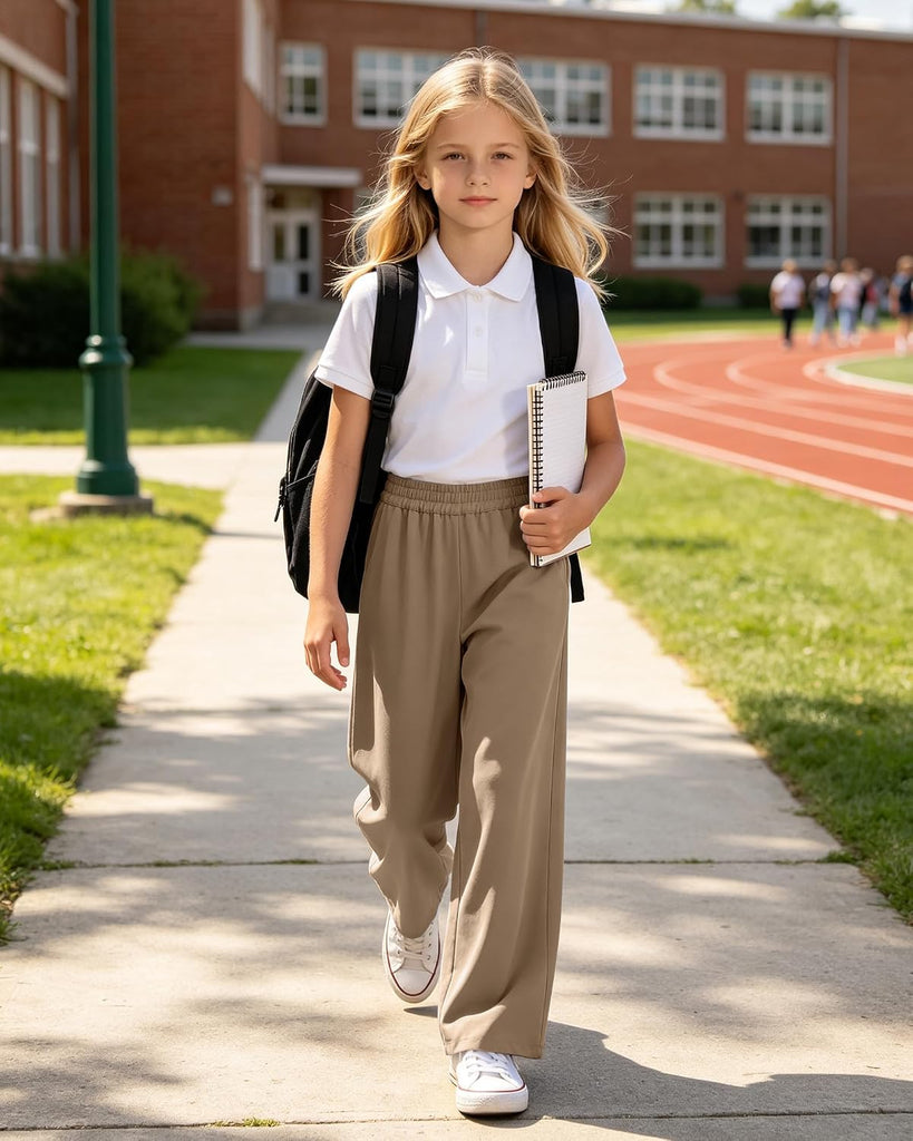 Girls Wide Leg Loose Pants Straight Plain Casual Uniform Long Pant for School Street Outgoing Kids Girls
