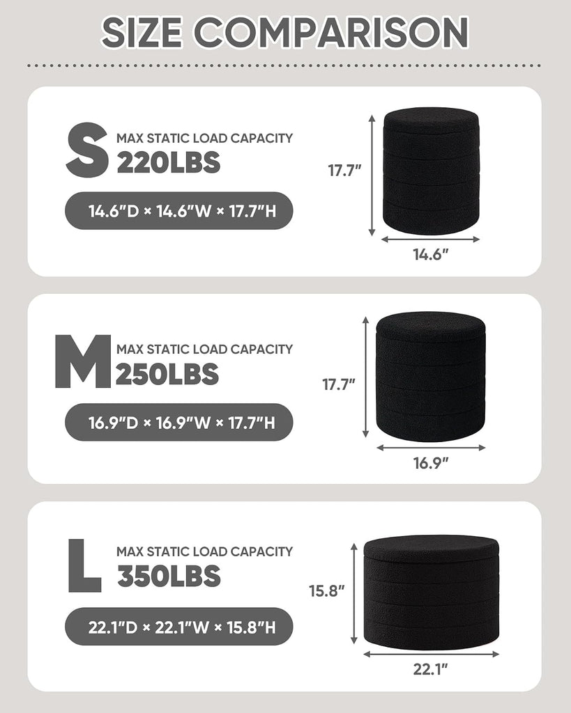 Round Storage Ottoman Foot Rest Stool with Tray Velvet Sherpa Folding Storage Ottoman,Boucle Foot Rest ,Black Color
