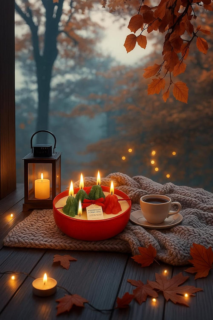 Scented Holiday Candle 18oz Red - Cozy Winter Morning Fragrance, 6-Wick Hand-Poured Wax, Matte Ceramic Oval Vessel - Set of 18