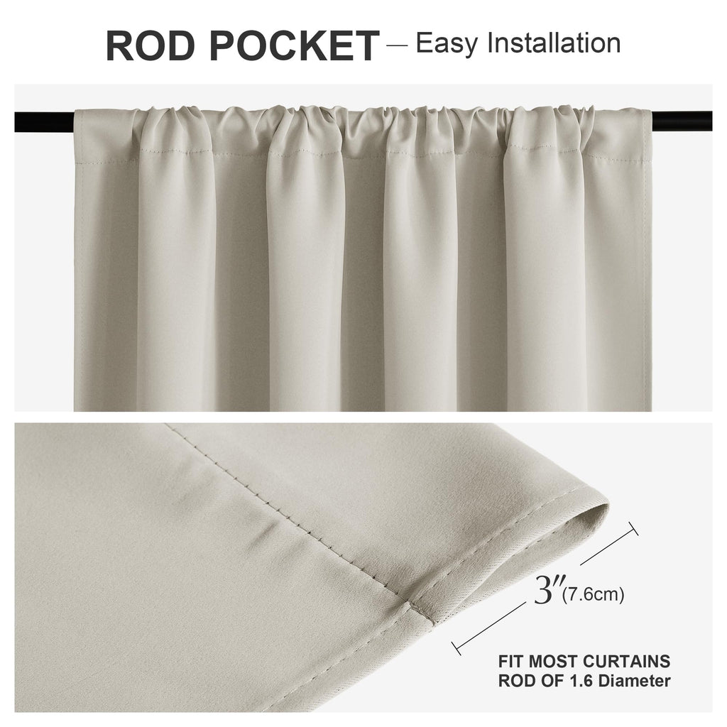 Short Black Out Curtains 48 inch Long for Small Window, Rod Pocket Privacy Bathroom Draperies, Thermal Insulated