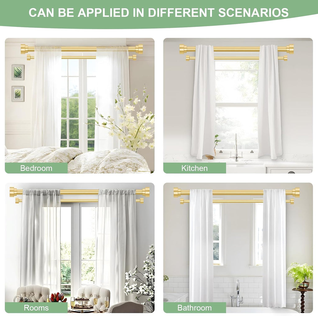 Gold Double Curtain Rods for windows 66 to 120:Adjustable Heavy Duty Double Curtain Rod for Bedroom Living Room,1