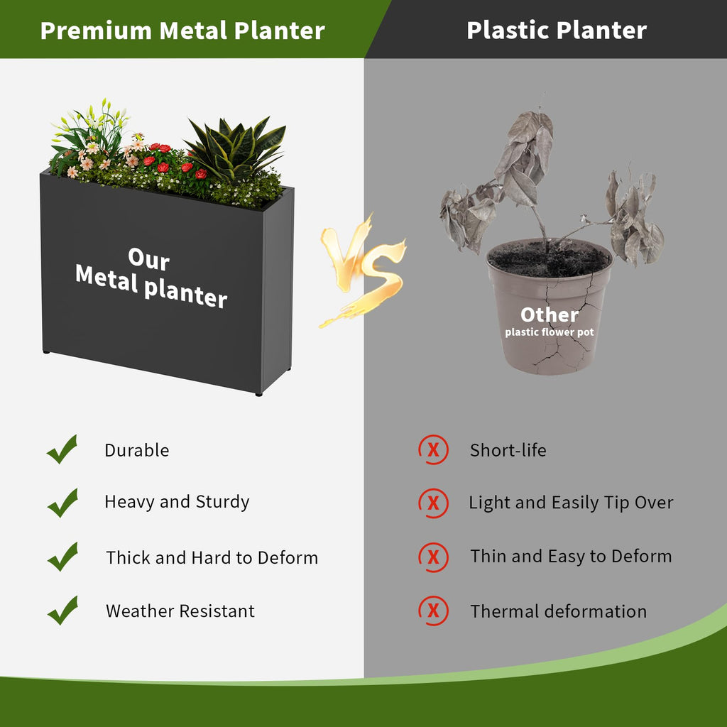 38" L x 10" W x 30" H Black Planter Box - Thickened Galvanized Steel with Weather-Resistant Coating, Heavy-Duty